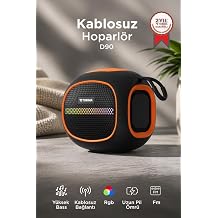 Bluetooth Hoparl r Ta nabilir Kablosuz Speaker FM Radyo USB TF Kart 5W D90 Siyah