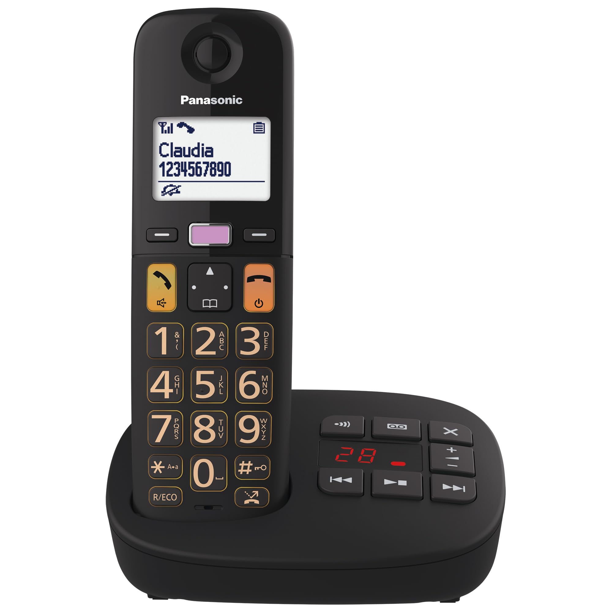 Panasonic KX-TGU133EXB Digital Cordless Phone with Answering Machine, Base Unit and 3 Devices, LCD Display, Large Buttons, Favorite Call, Hearing Aid Compatible and Black