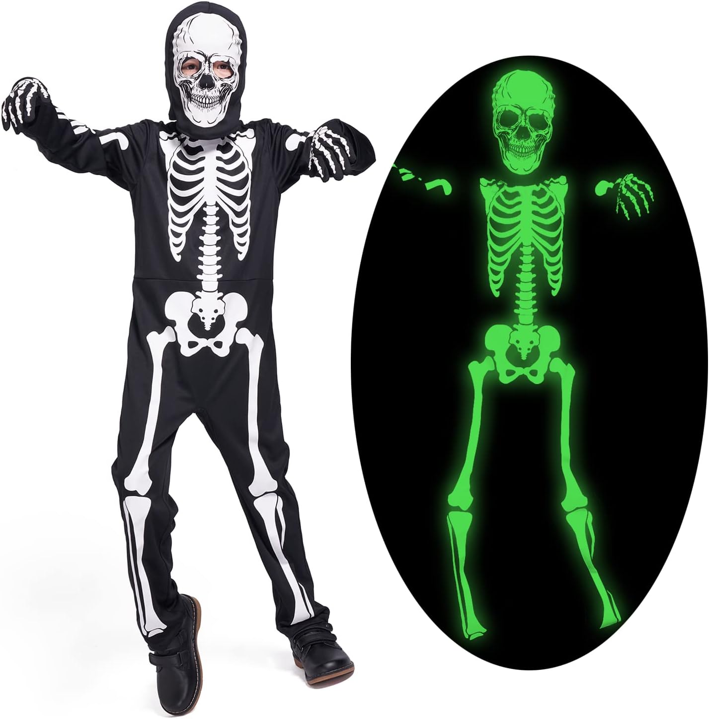 Kids Skeleton Costume Glow in the Dark Skeletons Halloween Skeleton Costumes for Boys and Girls