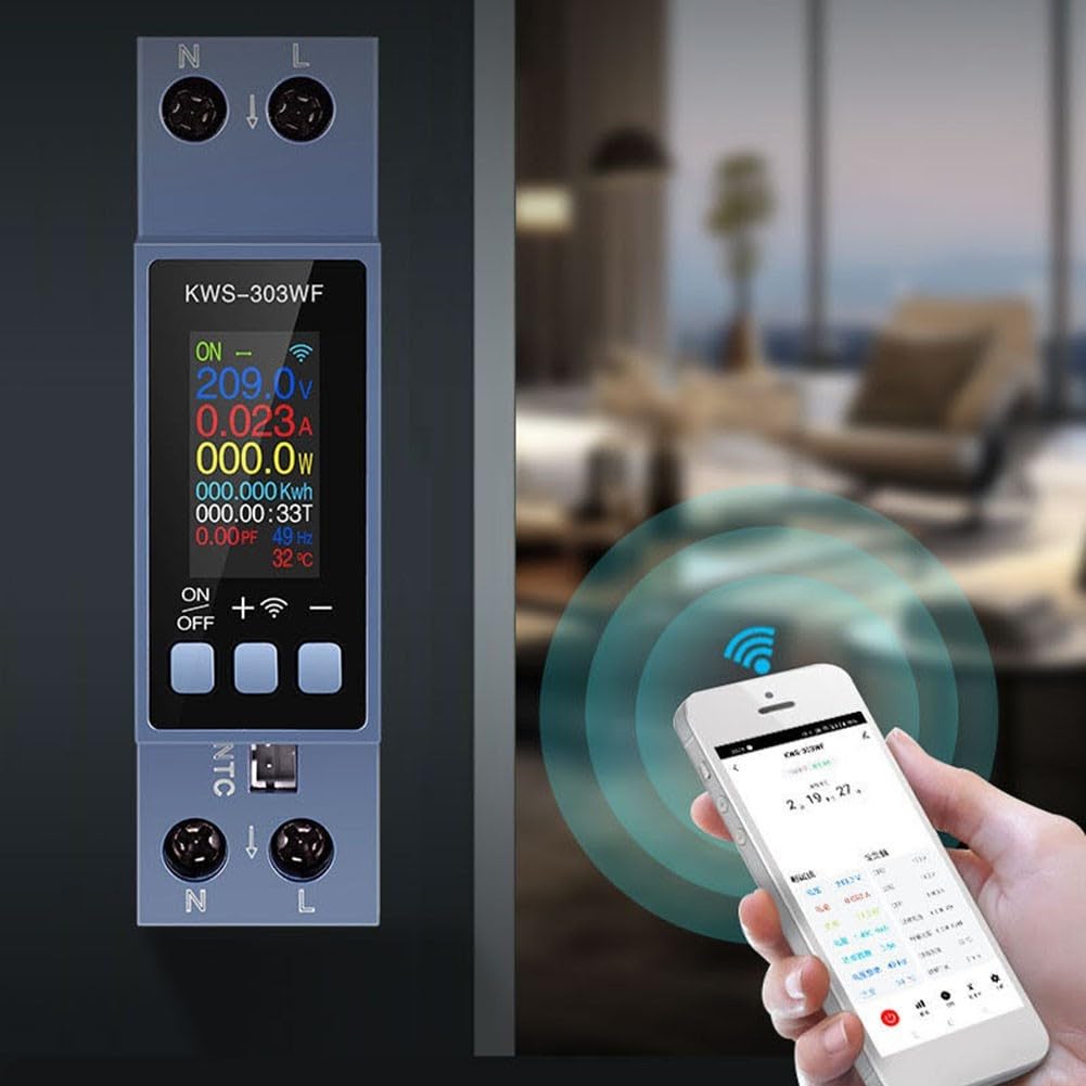 KWS-303WF WLAN DIN Hutschienen Stromzähler 40A, Multifunktionaler Spannungs- Und Strommesser Mit HD Farbdisplay, Fernsteuerung Per App, Energieverbrauchsanzeige, Überlastschutz