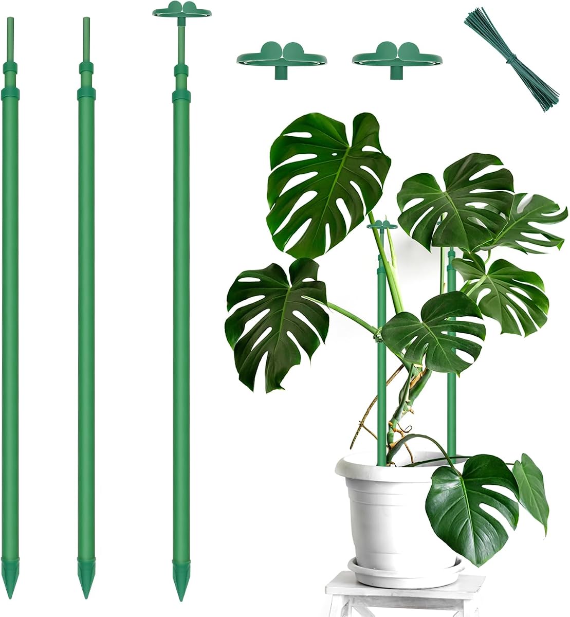Estacas extensibles para plantas, longitud escalable de 17,9 a 42,3 pulgadas. Estaca de soporte para plantas | Paquete de 3 palitos de orquídeas con clips para interiores y exteriores, estacas de jardín para plantas, tomates, verduras, monstera, vid, plantas en macetas