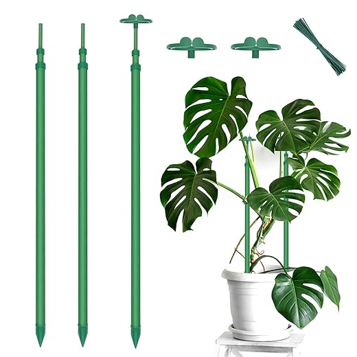 Extendable Plant Stakes, Length Scalable from 17.9IN to 42.3IN Plant Support Stake, Orchid Sticks with Clips for Indoor Outdoor,Garden Stakes for Plant,Tomato,Vegetables,Monstera,Vine - 3Pack