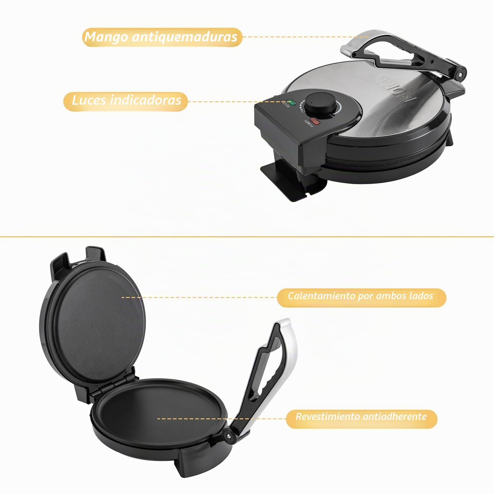 Crepe eléctrico para crepes dulces, empanadas saladas, crepe, fiesta, revestimiento antiadherente, crepes, crepes, ciegas, panqueques, galettes Burritos Taccos, termostato regulable, distribuidor