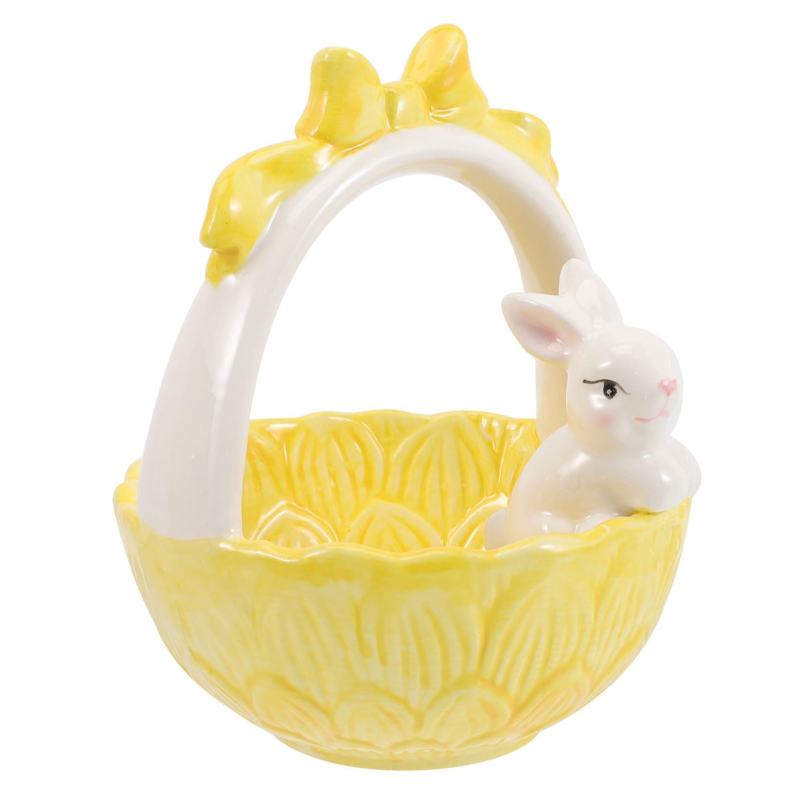 SOLUSTRE Decorazione per Pasqua Coniglietto in Ceramica Cesto a Forma di Coniglio Giallo Adorabile per Festa di Pasqua e Decorazione Torta