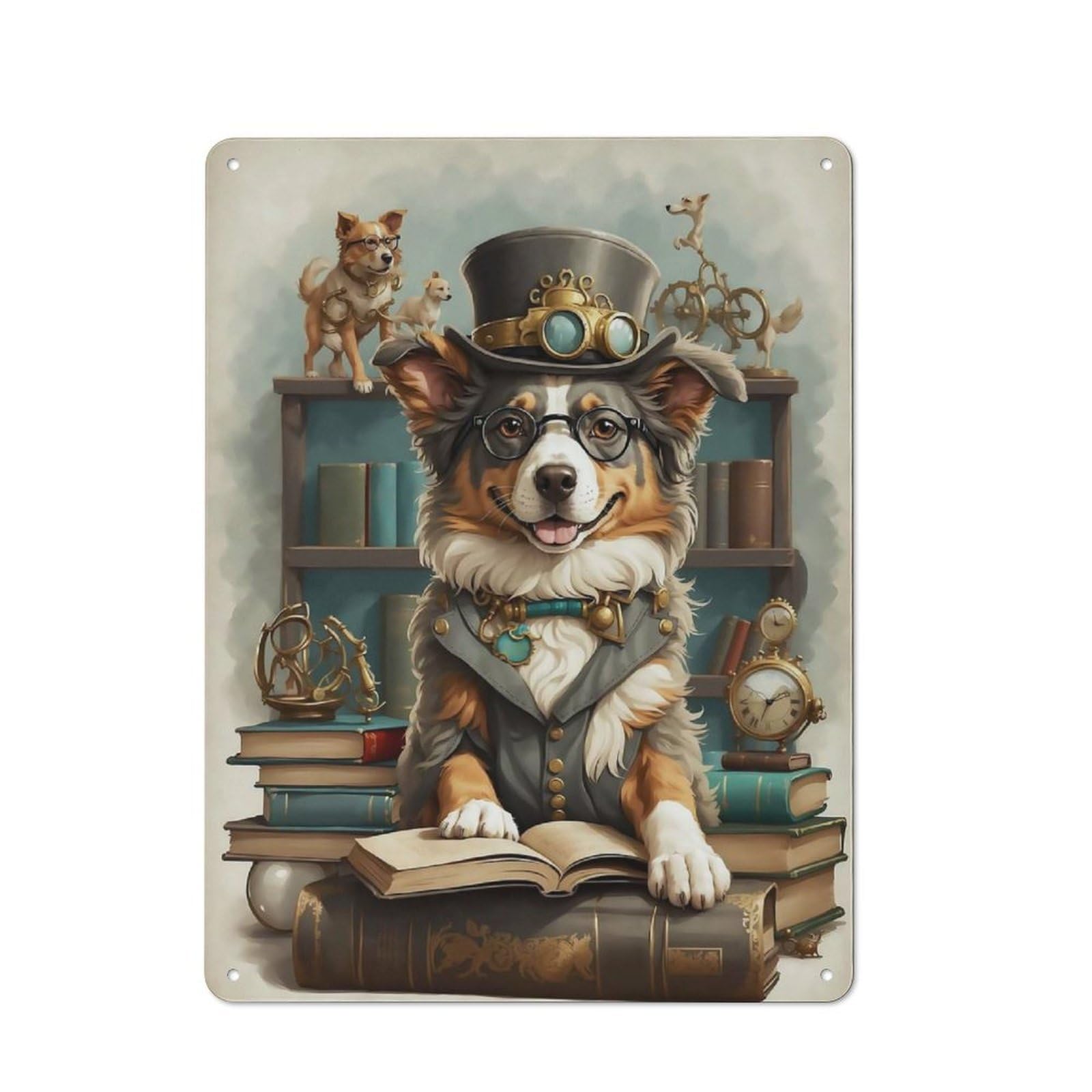 Junmoney Australian Shepherd Doggy School Metal Plaque 40X30cm With For Hallway Wall, Rustic Decor, For Garage, Workshop And Man Cave Decoration