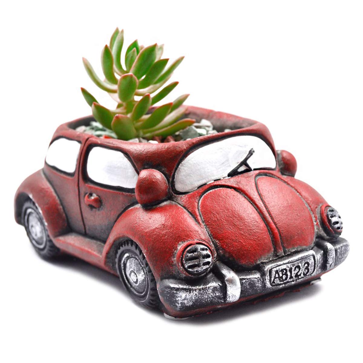 Yardwe Red Creative Car Flower Pots Cement Retro Succulent Planters Mini Plant Container (Red)