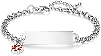 Vista 1 de LinnaLove Pulsera de alerta médica simple para mujer, pulseras de identificación de cadena de corte brillante con grabado