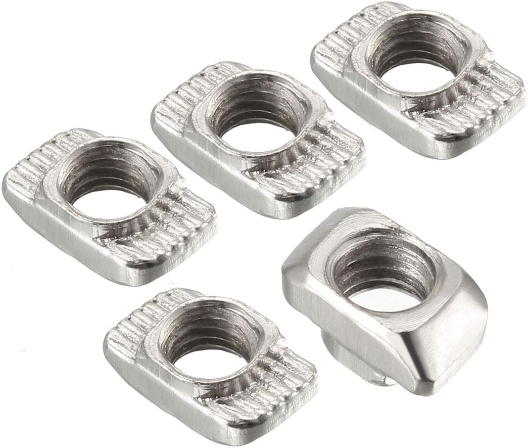 sourcing map Sliding T Slot Nuts, M5 Half Round Roll in T-Nut for 2020 Series Aluminum Extrusion Profile, Carbon Steel Nickel-Plated, Pack of 50