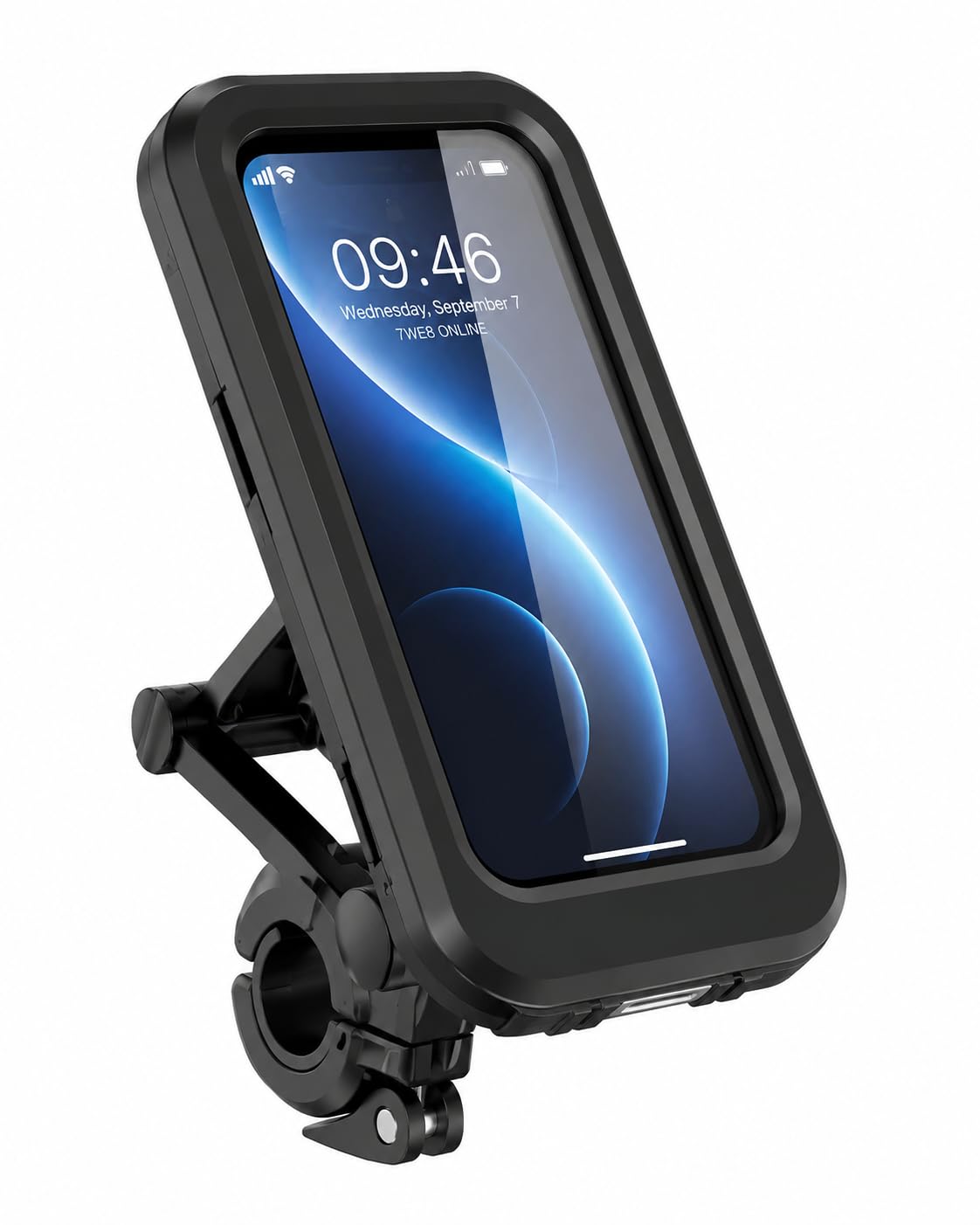 Waterproof Motorcycle Phone Holder, Bike Mobile Holder with Touch Screen, 360° Rotation Metal Handlebar Mount, Universal Mobile Stand for Bicycle, Scooter & Bike, Black-picture-12