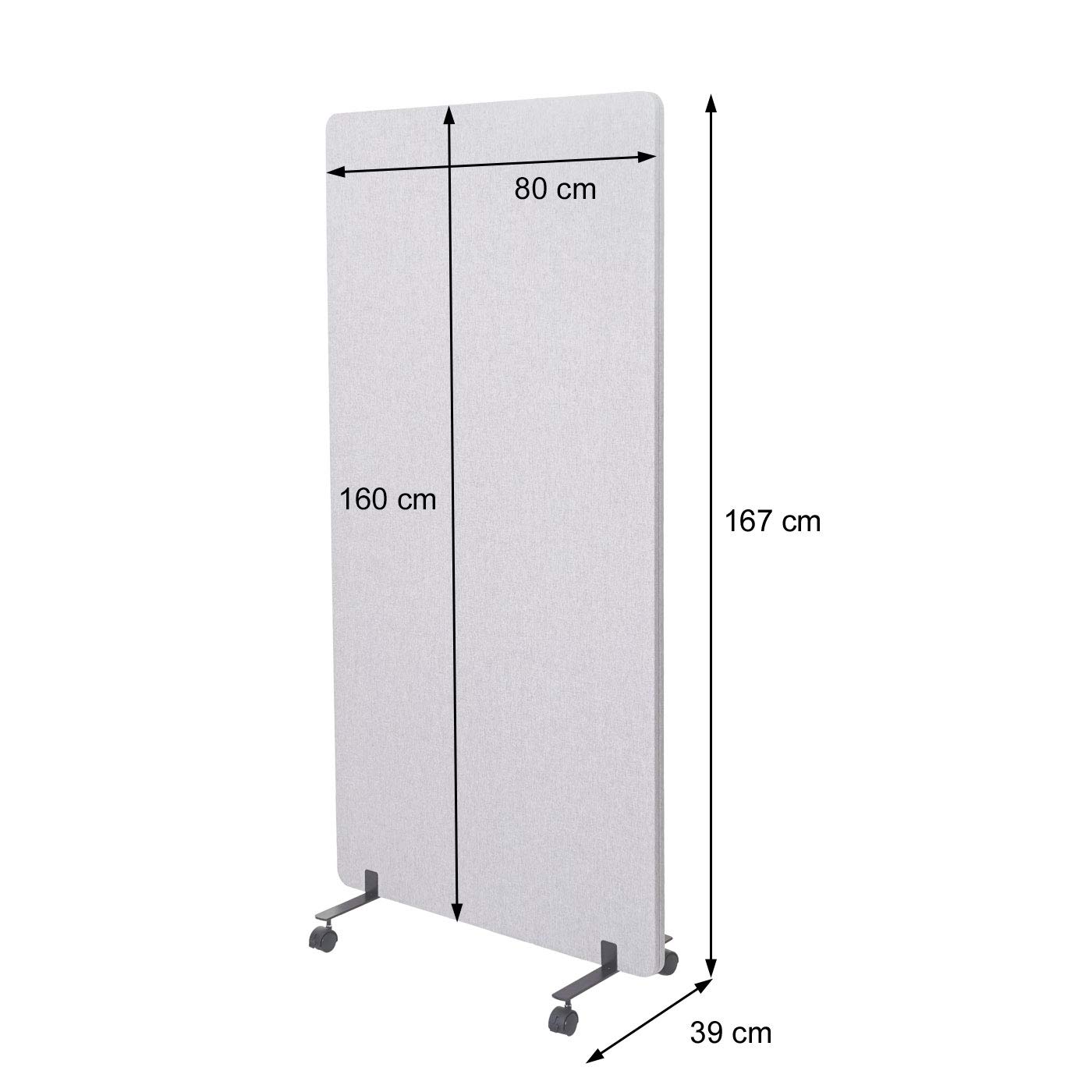 Divisorio mobile privacy fonoassorbente bacheca ufficio HWC-G77 tessuto 167x80cm grigio