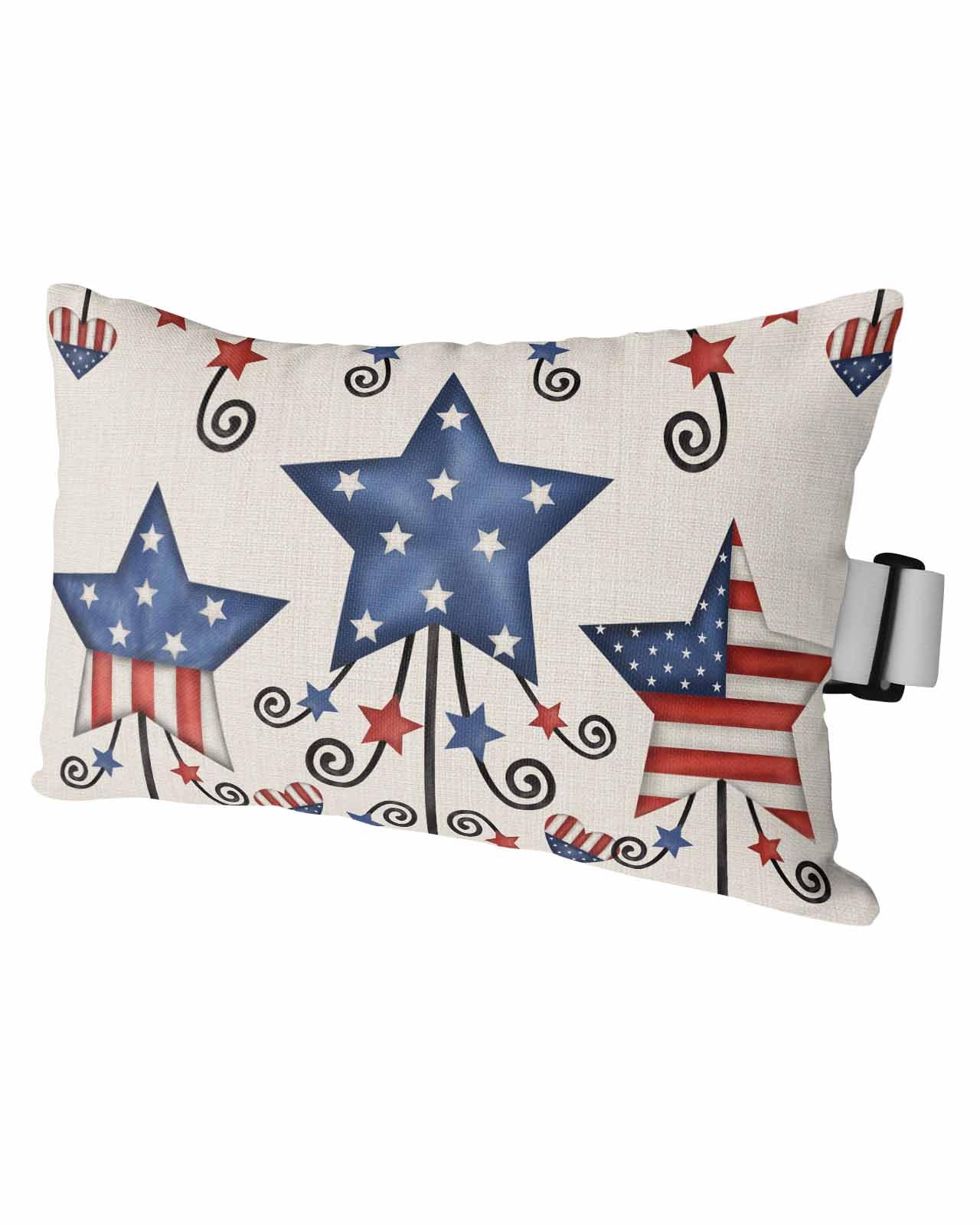 Outdoor Pillows Covers with Inserts Independence Day American Flag Stars Beige Texture Waterproof Pillow with Adjustable Strap Throw Pillows for Patio Furniture Pool Lounge Chair, 12x20 Inch, 1PCS
