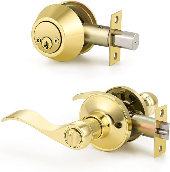 Combo Pack of,Polished Brass Front Entry Door Lever with Double