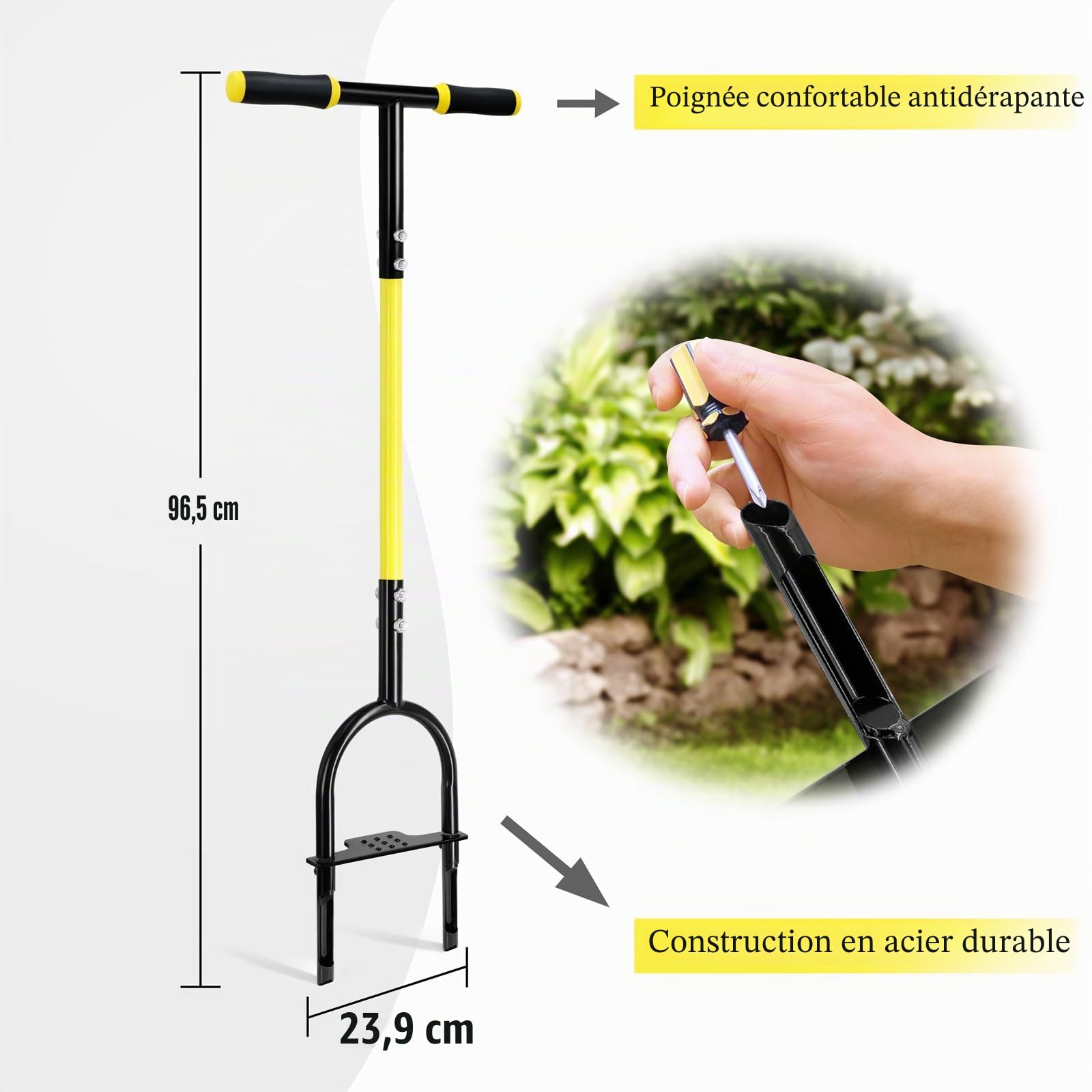 Jardineer Aérateur de pelouse - Aérateur manuel pour compacter le sol - Aérateurs d'herbe pour petites cours, jardin, pelouse
