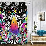 Gdmoon Psychedelic Mushroom Shower Curtain Funny Spaceship UFO Bright Color Trippy Hemp Leaf Weed Ci