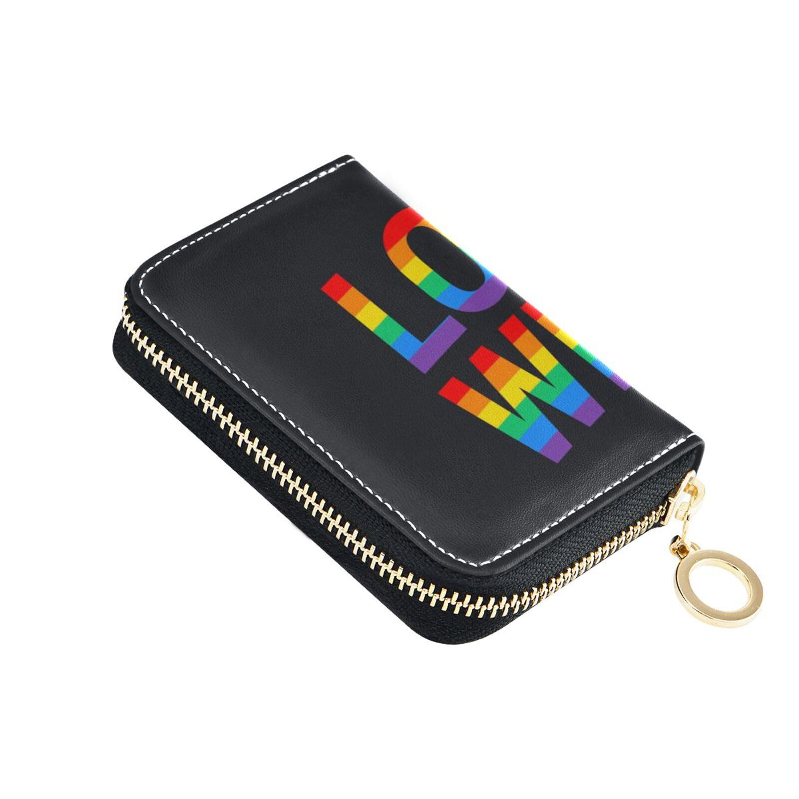 Bolaz Leather Credit Card Holder Zipper Card Wallet Slim Organizer Case Business Card Case Love Wins Pride Rainbow for Woman Man