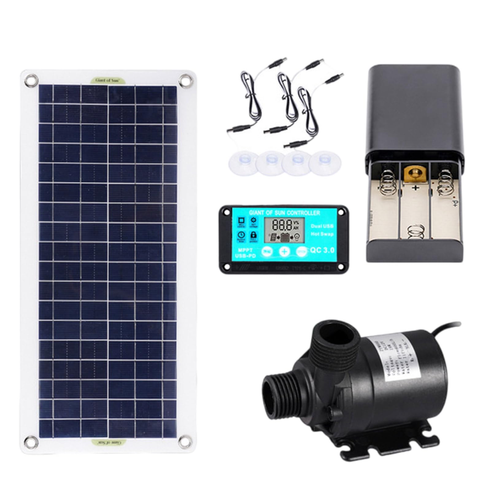 Pompa per fontane solari con pannello 100W, batteria integrata per giardini
