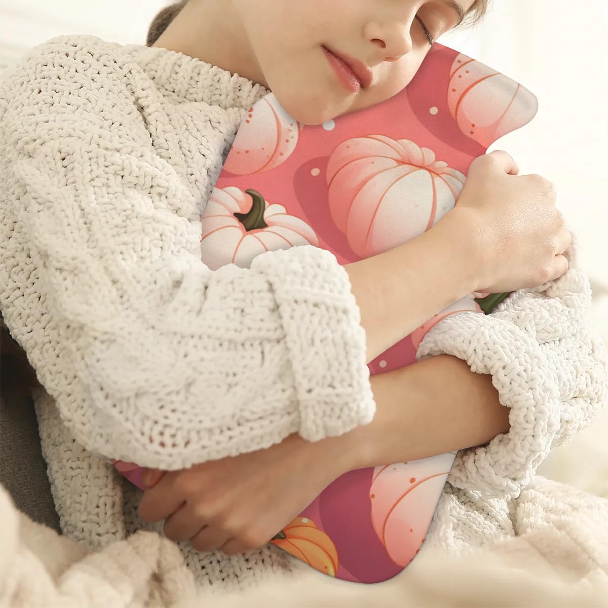 Hot Water Bottle with Soft Cover,2L Graffiti Pumpkin Hot Water Bag for Hot and Cold Compress, Hand Feet Warmer, Watercolor Pumpkin Rubber Hot or Cold Water Bottle Halloween Christmas Decorations