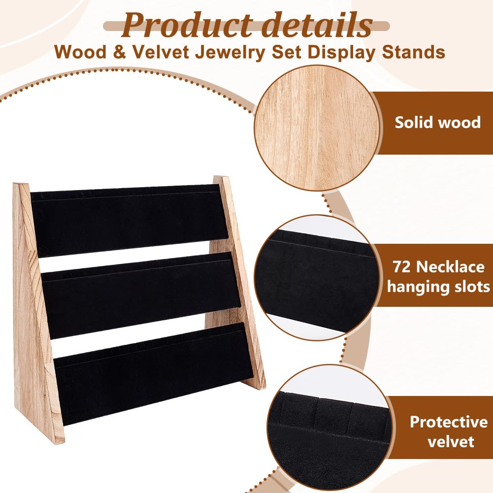 PH PandaHall Porta Collana Espositore Porta Ciondolo in Legno a 3 Livello con Velluto, Espositore per Organizer per Collane di Grandi Dimensioni per Spettacoli di Vendita