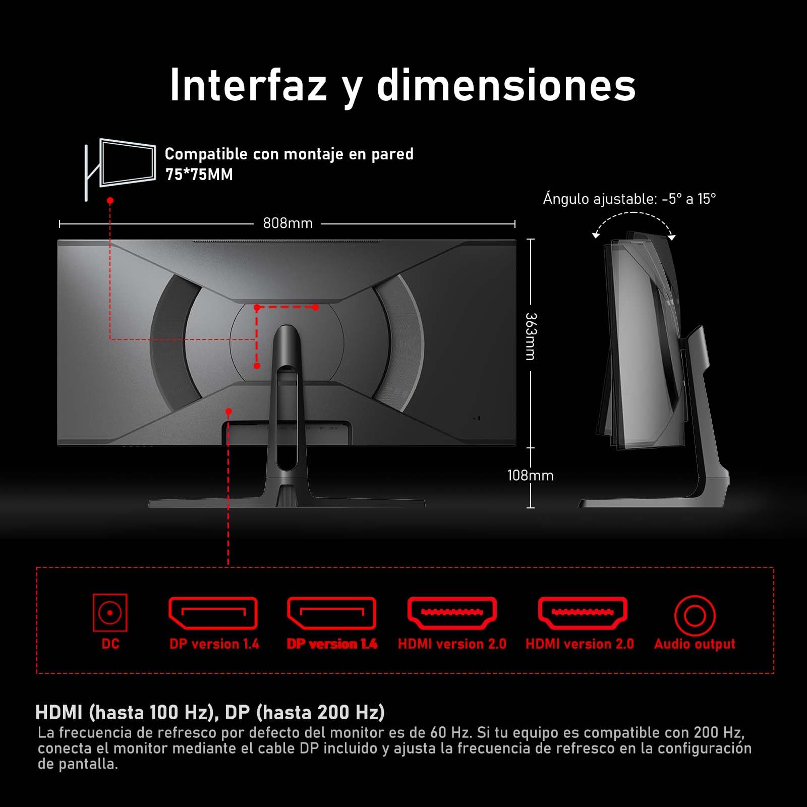 Gawfolk Monitor para Juegos Curvo Ultrawide 34 Pulgadas (200Hz, UWQHD 3440x1440) - 1500R, 120% sRGB, Adaptive Sync, Altavoces Integrados, HDMI/Display Port, Compatible con Montaje en Pared, Negro