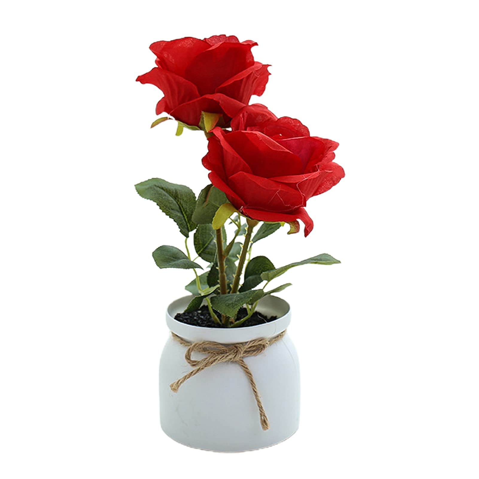 Meideli Artificial Roses In Vase - Faux Flower Arrangement, White & Red, 10.63 Inches - View #10
