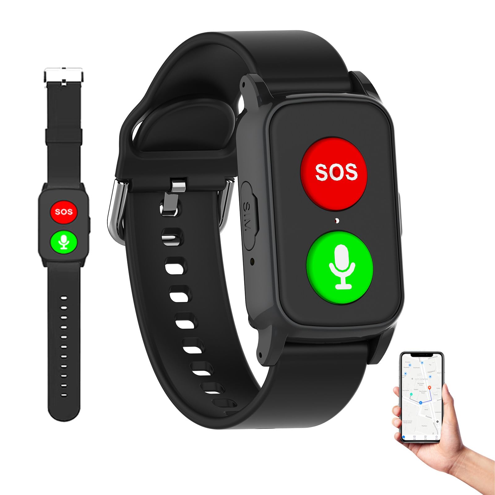 LRPMGZYoe Elderly Alarm Reminder Personal Smart Watch GPS Tracker Black