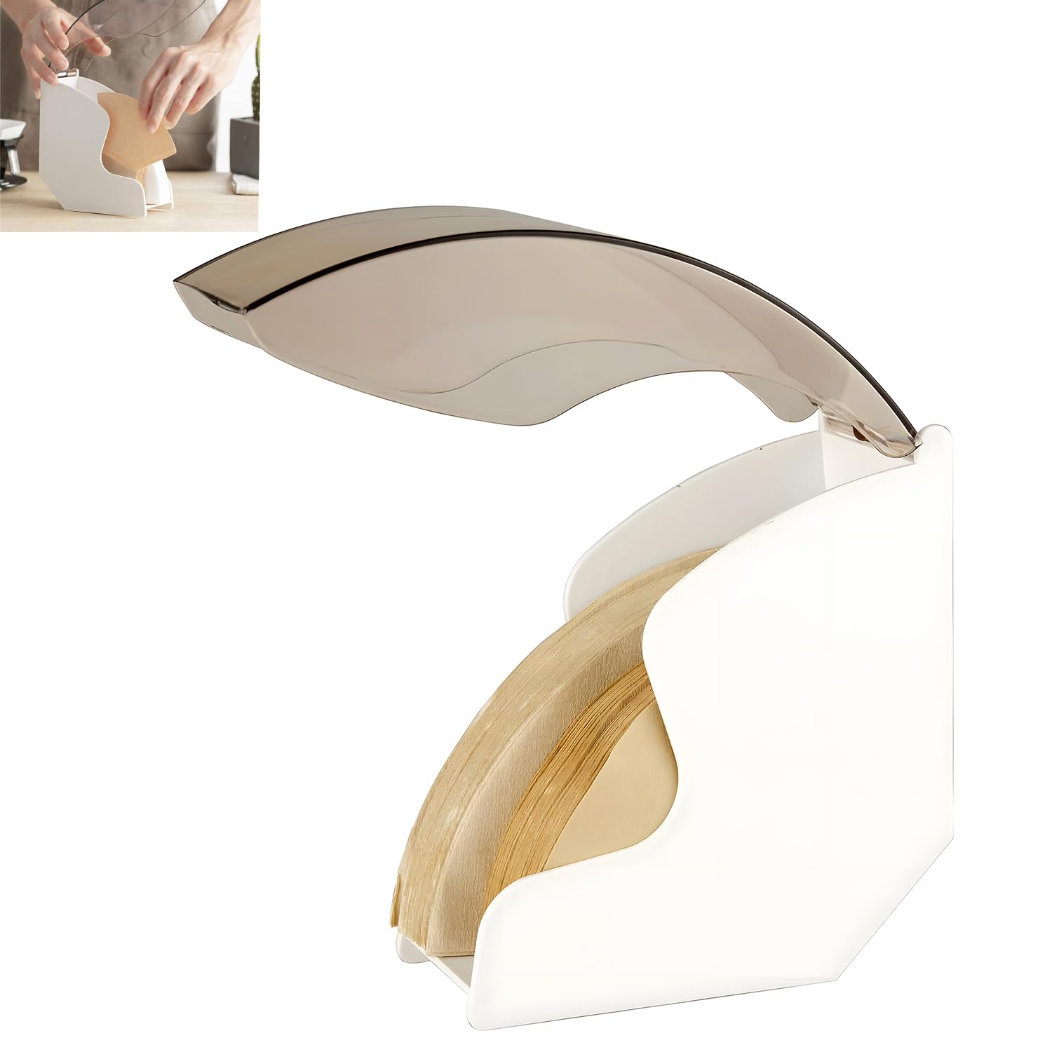 X springCoffee Filter Box, Coffee Filter Storage Capacity of 100 pcs Paper Filter, Coffee Dust Proof Filter Paper Holder with Cover, Filter Paper Box Suitable for Coffee Shops, Homes, Offices (White)