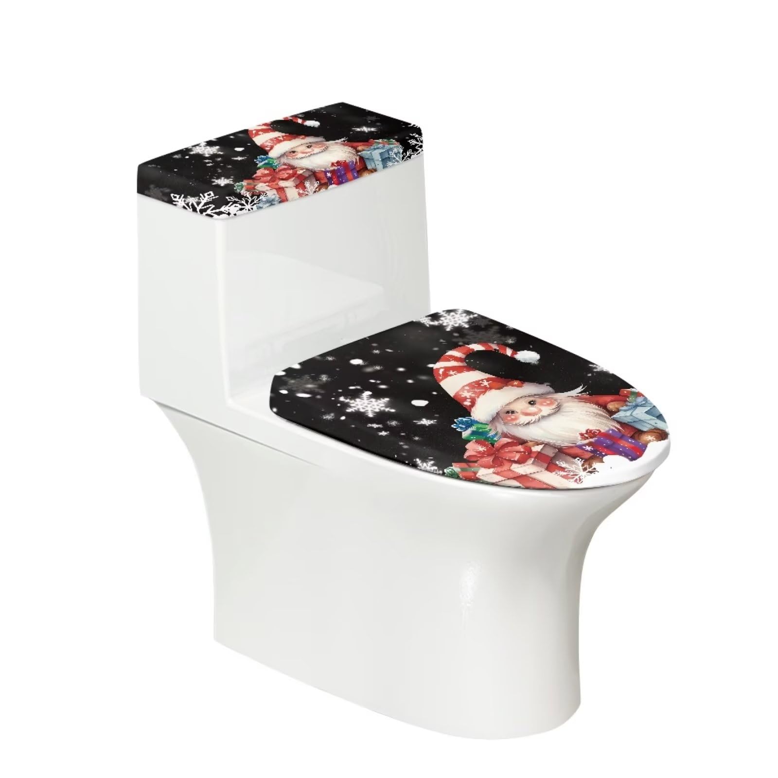 chaqlin Christmas Santa Toilet Lid Cover and Toilet Tank Cover 2Pcs Toilet Seat Cover and Tank Lid Covers Christmas Decorations Stretch Toilet Covers Set for Bathroom Fits Most Toilet Tanks & Lids