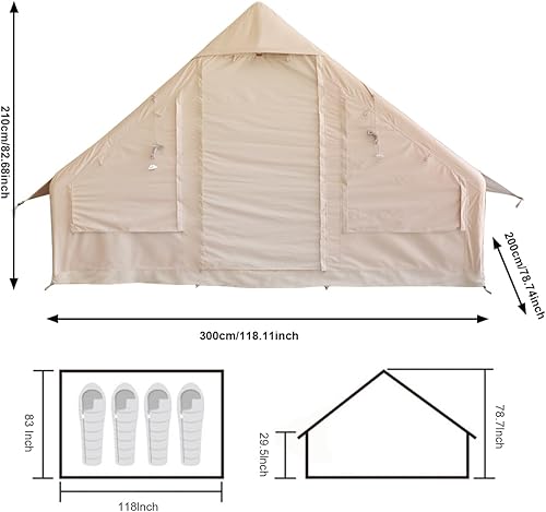 Miniatura 7 de Tienda inflable de glamping con bomba y gato de estufa, fácil instalación, tienda de campaña de glamping inflable para 2 a 6 personas con