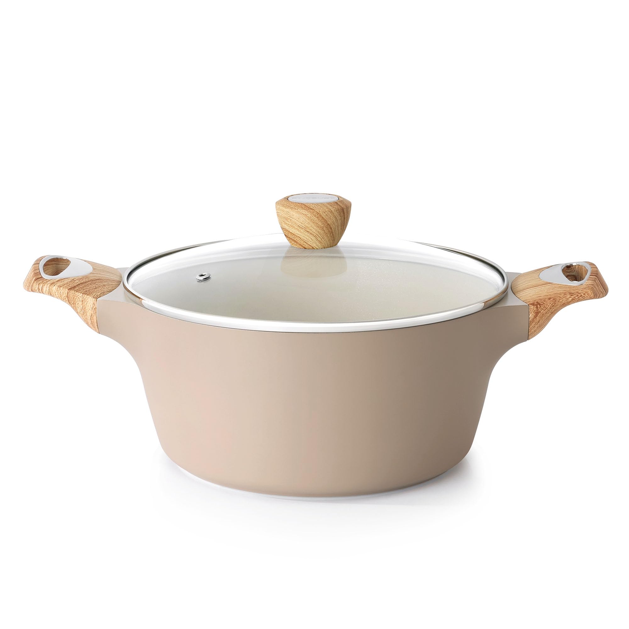 SENSARTE Ceramic Nonstick Stock Pot with Lid, 2.6/4.5/6.6 QT Soup Pot Casserole Pot, Non-toxic Healthy Pasta Pot, Large Cooking Pot Stew Pot, Induction Compatible, PFOA PFAS PTFE Free, Taupe