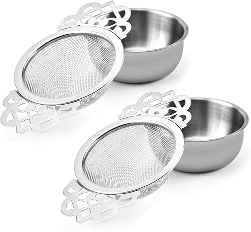 Vista 8 de Picowe Paquete de 4 coladores de té, coladores de té plateados de acero inoxidable para té suelto de malla fina para boca de taza de 2.5 a 4 pulgadas