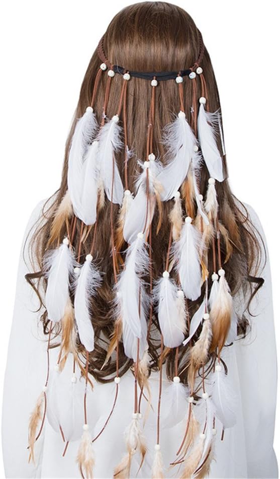 Feather Headband Rope Crown For Women Indian Headwear Festival Hair Accessories Summer Beach Headpieces white