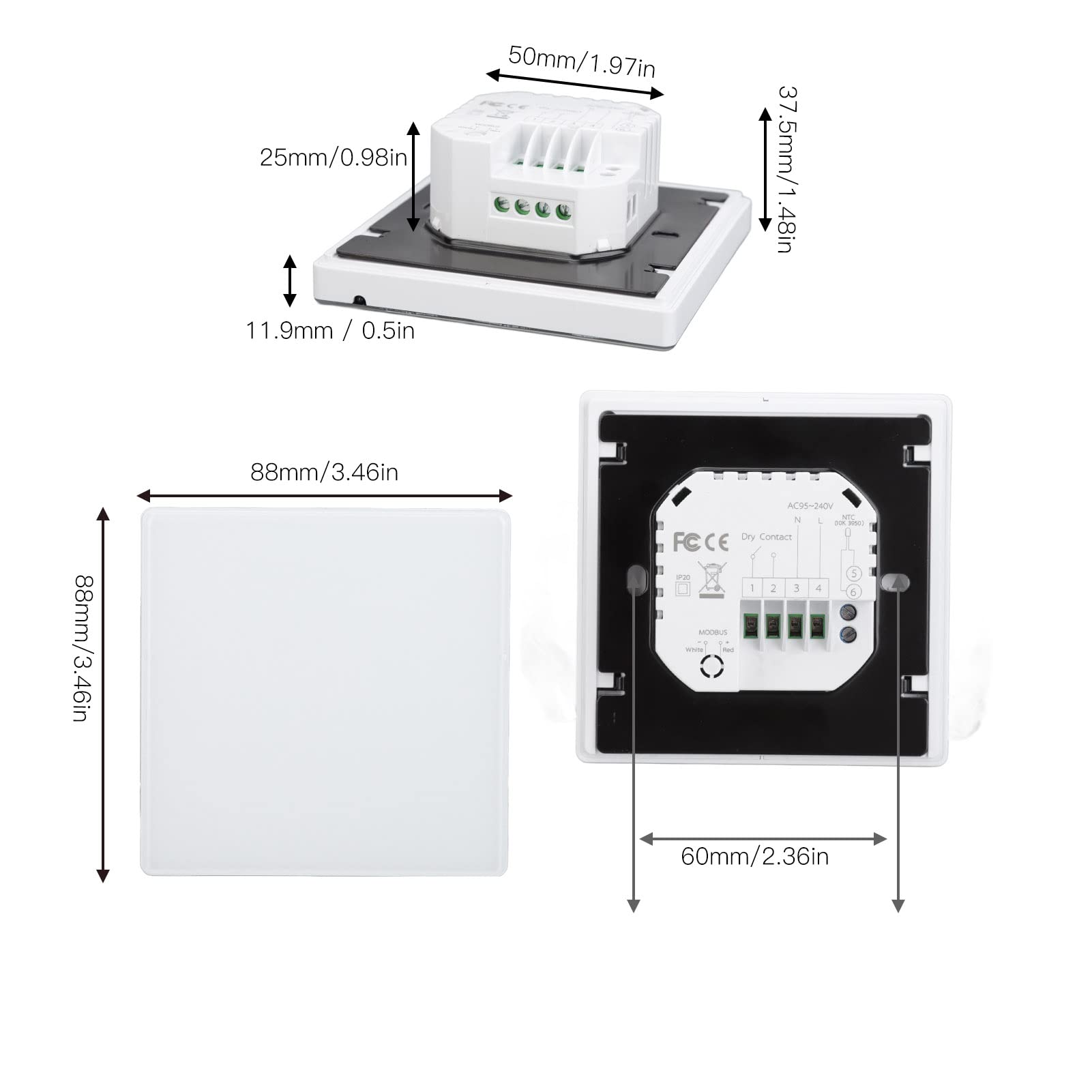Termostato de Calefacción de Caldera LCD Termostato Inteligente Programable WiFi para Operación Industrial, Protección IP20, Ahorro de Energía, Material ABS