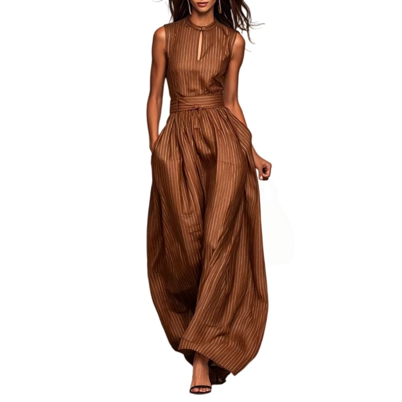 Salopette Donna Estiva,Tuta Da Donna Casual A Righe Con Scollo A O, Pantaloni Eleganti Con Spalline, Pantaloni Larghi