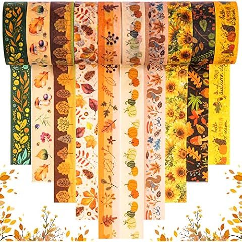 HLARTNET Thanksgiving Washi Tape, 10 Rolls Fall Washi Tape Set Orange Pumpkin Sunflower Autumn Leaves Washi Masking Tape Decorative for Party Supplies Scrapbook Wrapping (54 Yard) Cover