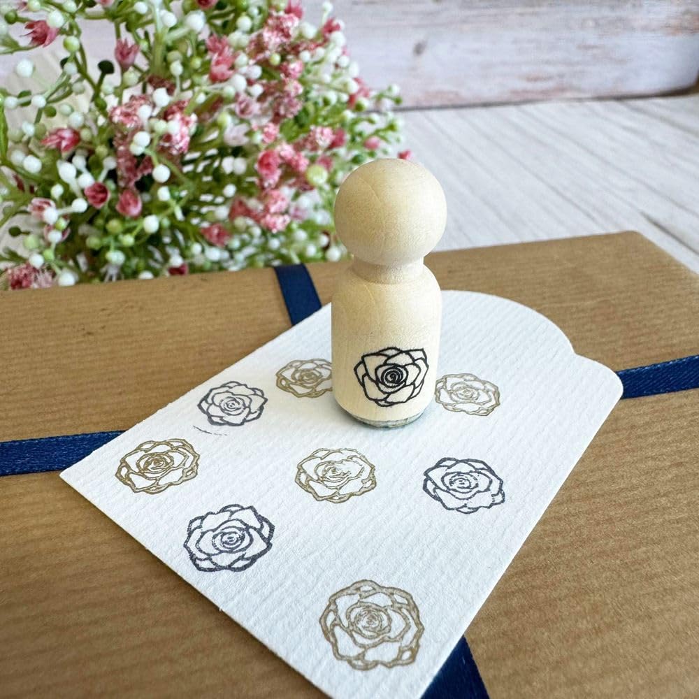 Luck And Luck Brown Rose Flower Mini Rubber Stamp, Ink Stamp For Cards Envelopes Scrapbook, Wooden Floral Stamp, Diy Tags Crafts, Wedding Crafts