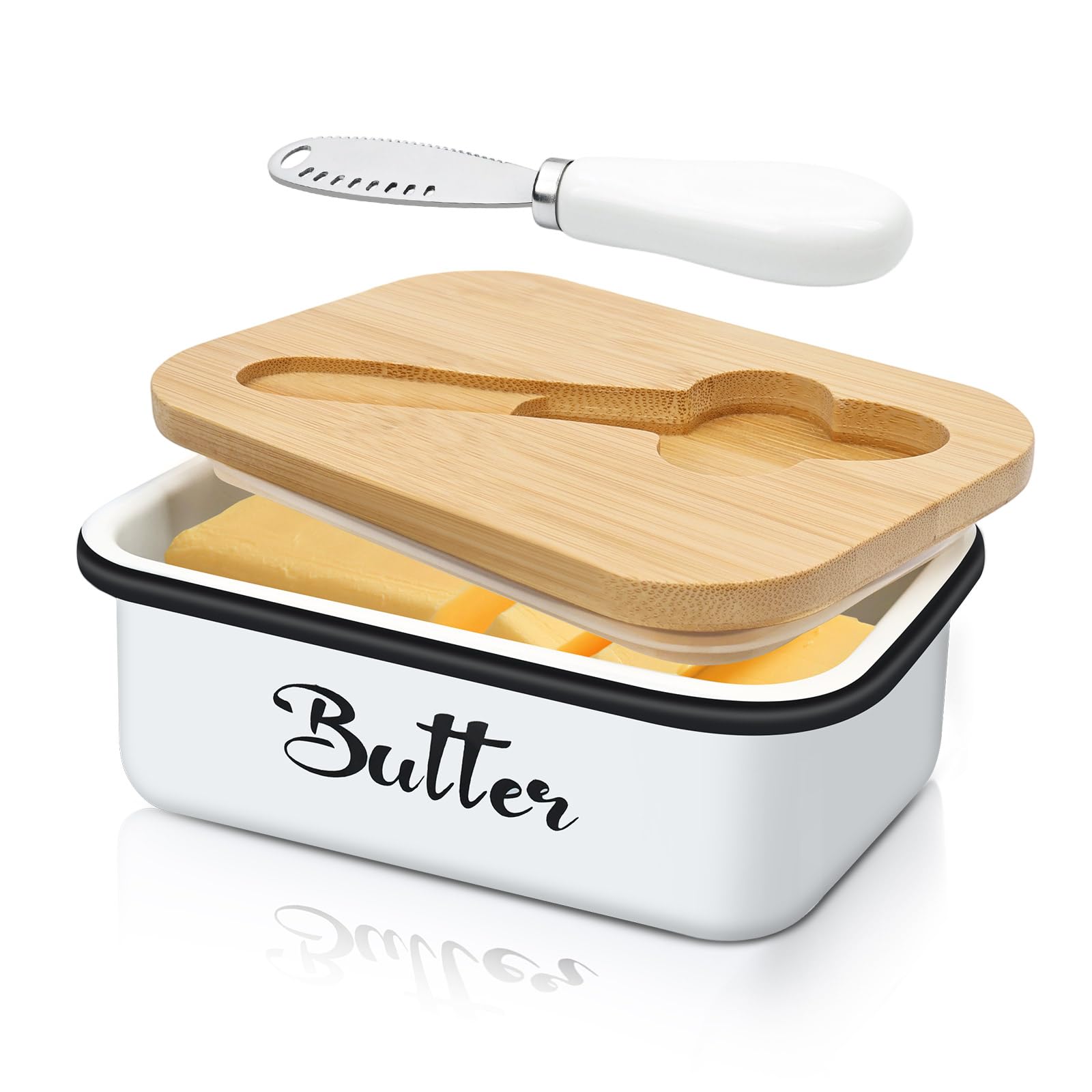 BELICOO Butterdose mit Holzdeckel, Butterglocke für 650 g Bu
