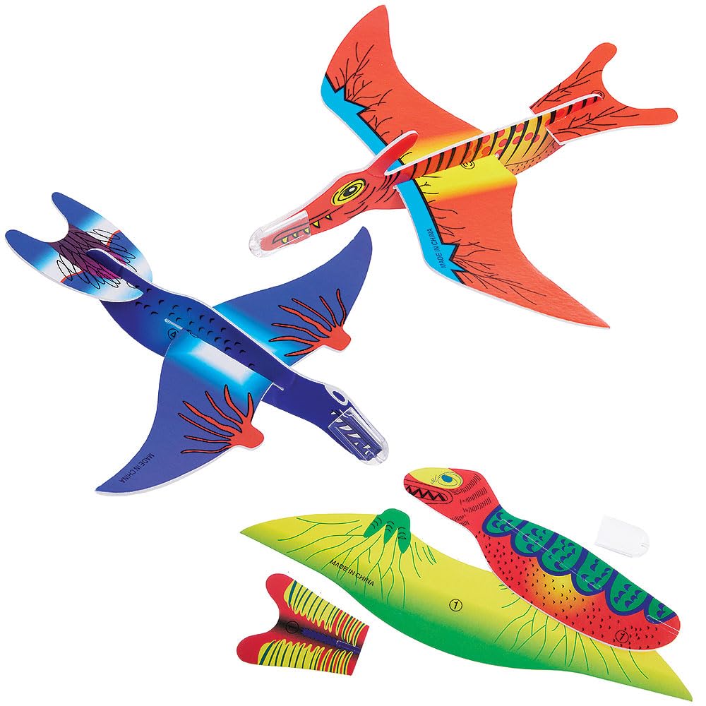 Baker Ross VC184 Dinosaur Foam Gliders - Pack of 8, Easy-Fly Dinosaur Plane Toys
