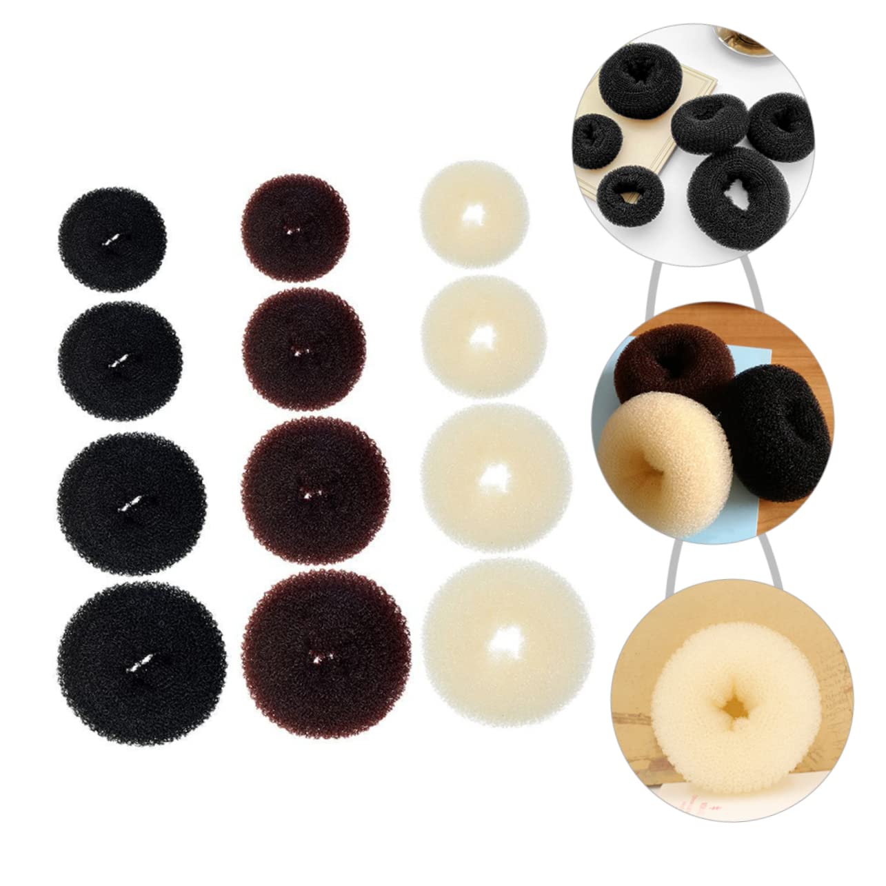 VICASKY 12pcs Hair Ring Tray Messy Hair Ties for Women Donut Long Hair Ropes Chignon Maker Doughnut Women Headpiece Hair Curler Buns Shaped Black Hair Elastics Hair Bun Chemical Fiber