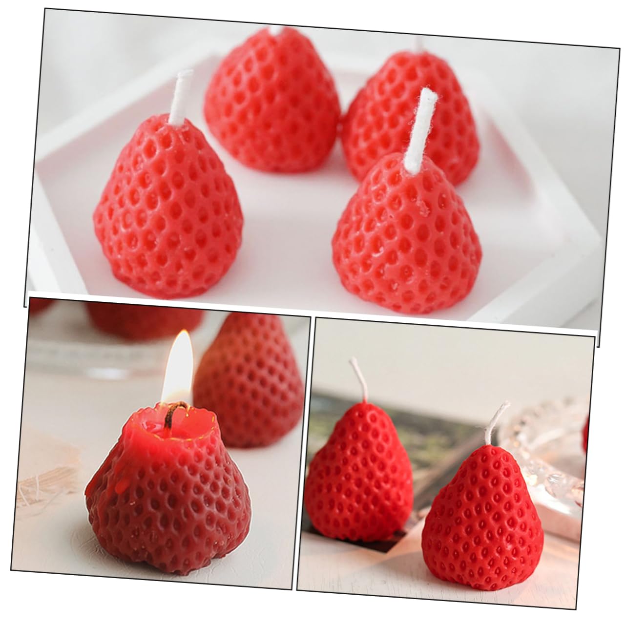 MAGICLULU 9pezzi Candela Decorativa Forma di Fragola Candela Alimentare Profumata Candele alla Fragola per Casa e Feste Realizzata Materiali di Qualità e Sicuri Crea un Atmosfera Confortevol
