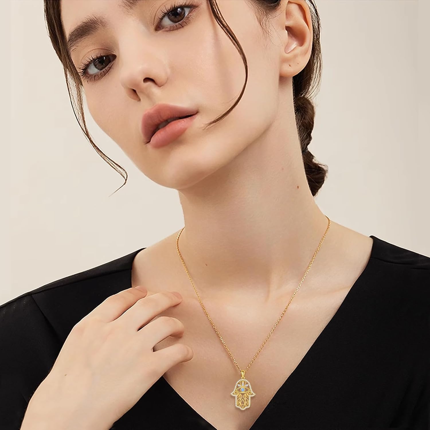 Hamsa Necklace 925 Sterling Silver Evil Eye/Lotus Flower/Star of David/Chai/Yin Yang Hamsa Hand Pendant Jewelry Hand of Fatima Gifts for Women - Image 6