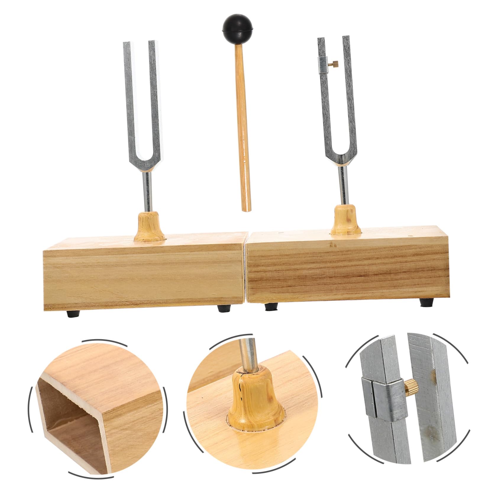 Stimmgabel 440hz für Physikalische Experimente Klare Klangfarbe mit Hammer und Holzsockel Metallmaterial Pädagogisches Experimentierwerkzeug