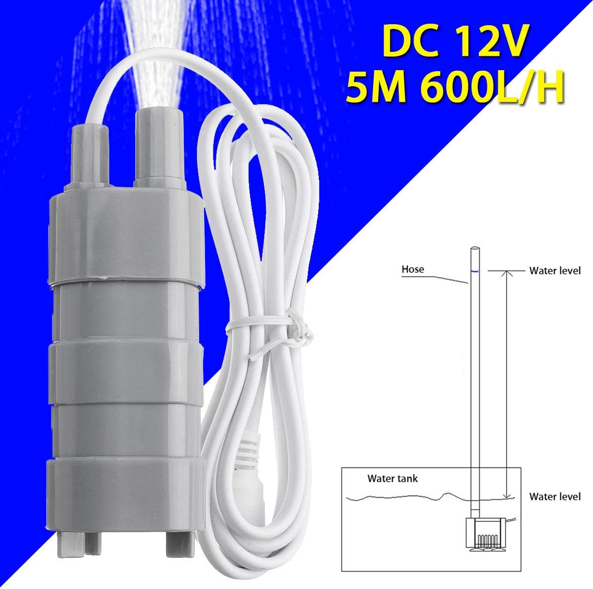 Mini Submersible Portable Electric Water Pump DC 12V Water Pump Brushless Magnetic Submersible 5M 600L/H Micro Motor For Garden Fish Pond(Type29 600LH)