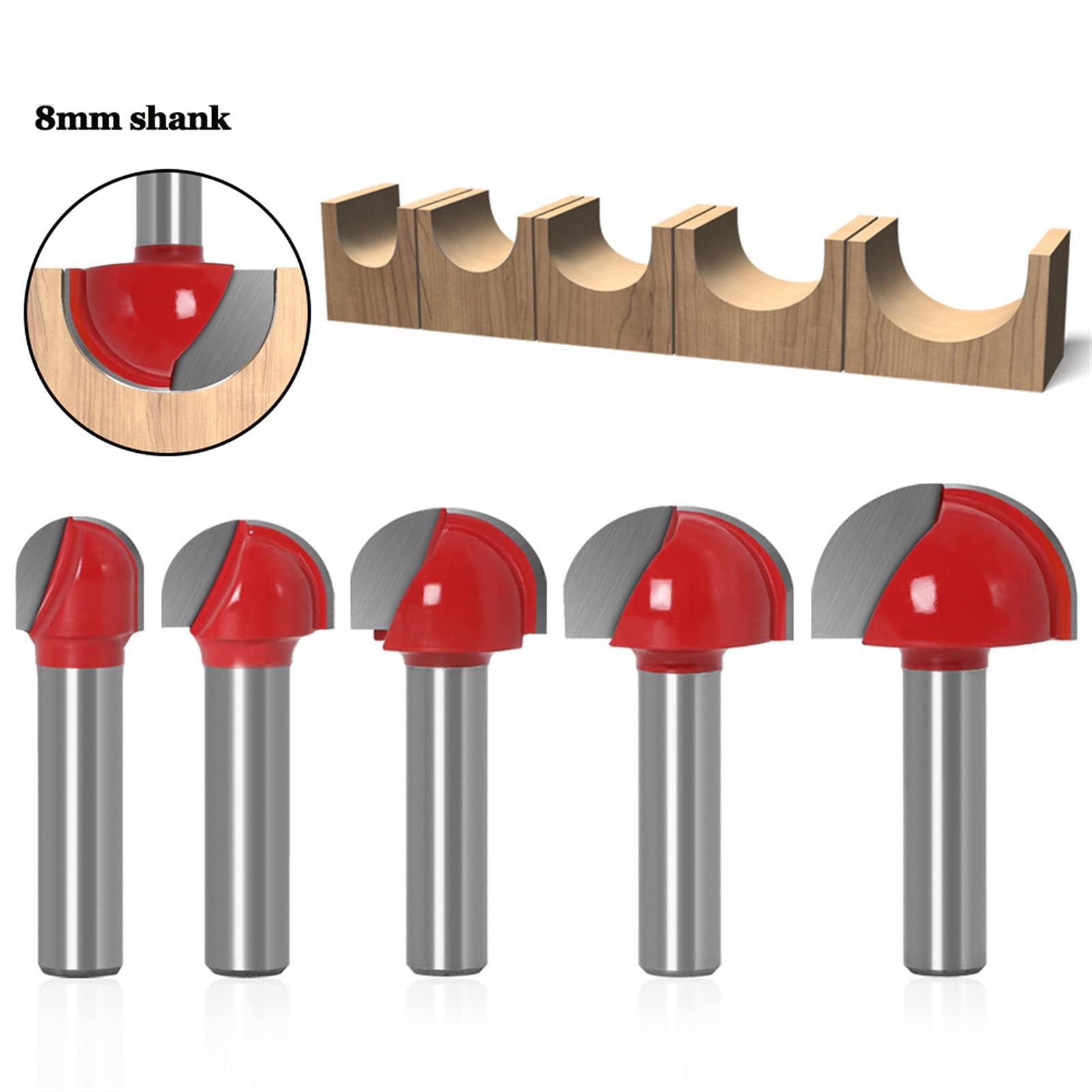 Frezy do routerów CNC, Zestaw frezów do drewna z trzpieniem kulistym 6/8 mm 45 Stalowy węglik YG8 Wiele rozmiarów(5Pcs one set 8mm)