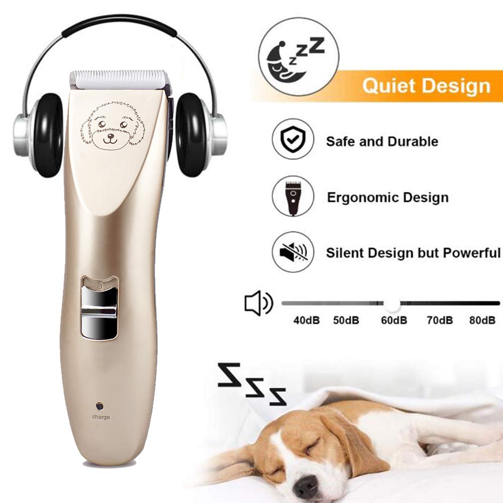 Dog Clippers Dog Grooming Kit, Ricaricabile A Basso Rumore Tranquillo Elettrico Pet Rasoio, Professionista Del Cane Tosatrici Clippers Cordless Con Pettine Guide, Forbici, Pettine, Kit Per Unghie