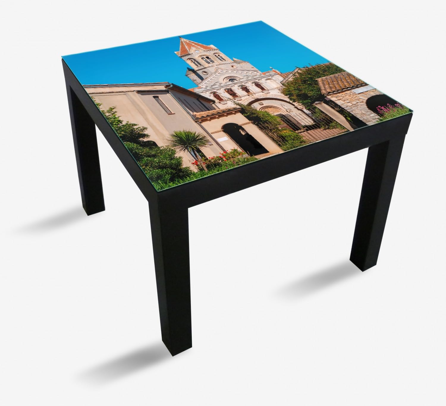 Wallario Glasplatte, Schutzplatte 55 x 55 cm - geeignet für IKEA Lack Tisch, für Beistelltisch/Couchtisch, Kirche im Sonnenlicht
