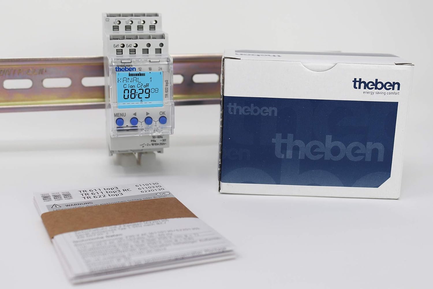 Theben 6220130 TR 622 top3 Interruptor horario Digital 2 Canales semanal | 600 W LED, 10 años reserva, precisión +/- 0,25 s/día, 800 A/200 µs, 2 canales, 2 entradas ext., 84 memorias, impulso/ciclo