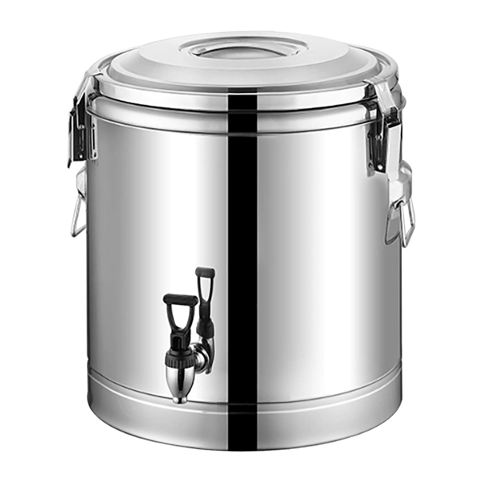Termo de 40 litros con tapa, recipiente de acero inoxidable con grifo de drenaje, asas de transporte, cierre de tensión, caja térmica para catering, contenedor de transporte, plata, 39 x 38