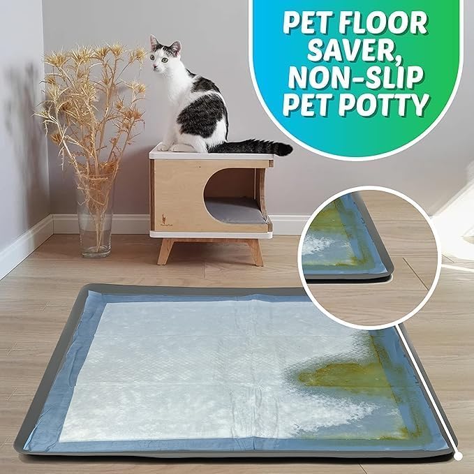 Image of TidyFriend 2 Pk Dog Pee Pad Holder Tray Fits for 27.5 inch x 44 inch Pee Pads with Corner Lock Holes, Raised Edges, Non-Spill, Easy to Clean Silicone Dog Potty Tray Holder, for Indoor Floor Protection (Grey)