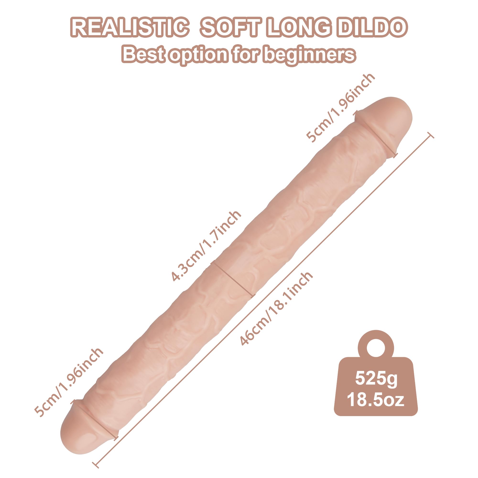 11.8 * 1.37 Inches Double Dildo Crystal Jelly Realistic Anal Long Dildo Penis Soft and Flexible with Veins and Glans Adult Sex Toys for Women/Men/Lesbian Purple: 18.1*1.7 Inch Light Brown
