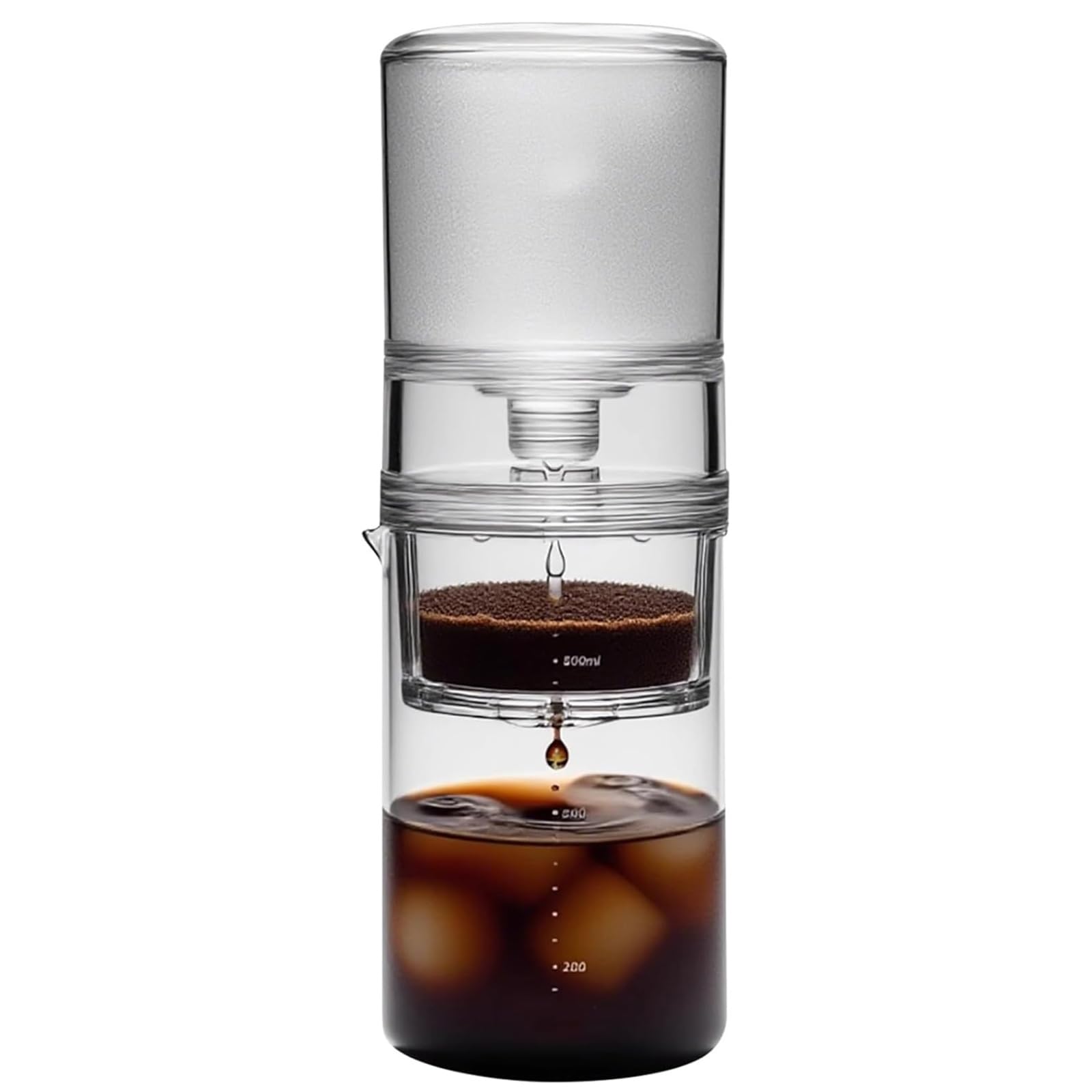 Cafetera de infusión fría, flujo de agua ajustable, canal de polvo extraíble, hace 2-4 tazas, ideal para uso doméstico y de oficina